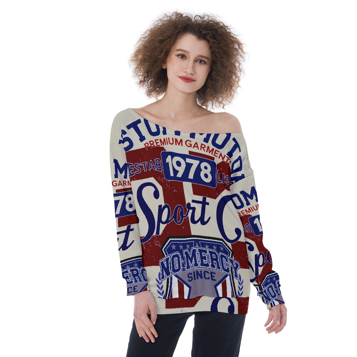 All-Over Print Oversized Women's Off-Shoulder Sweatshirt