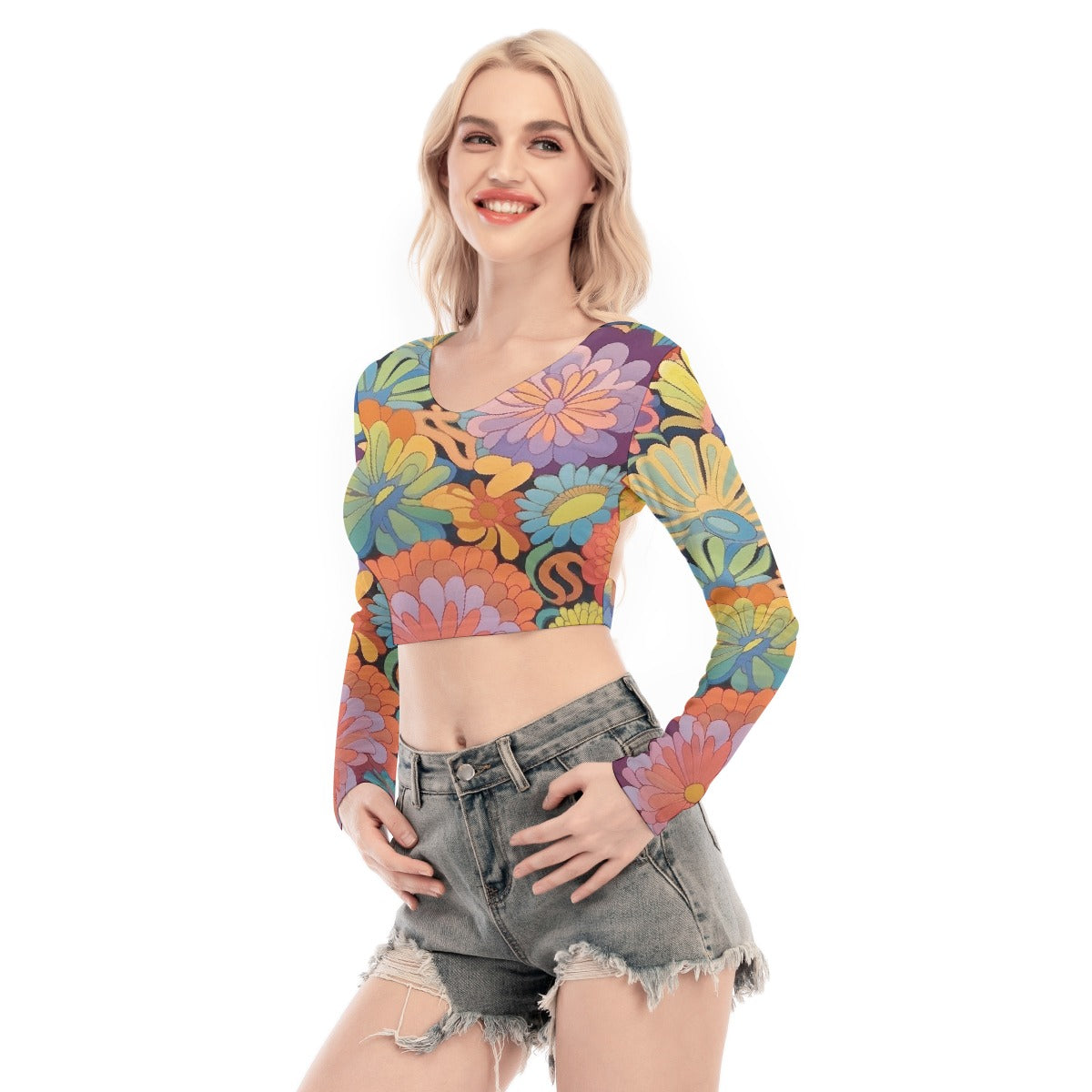 All-Over Print Women's Back Hollow T-shirt With Strap