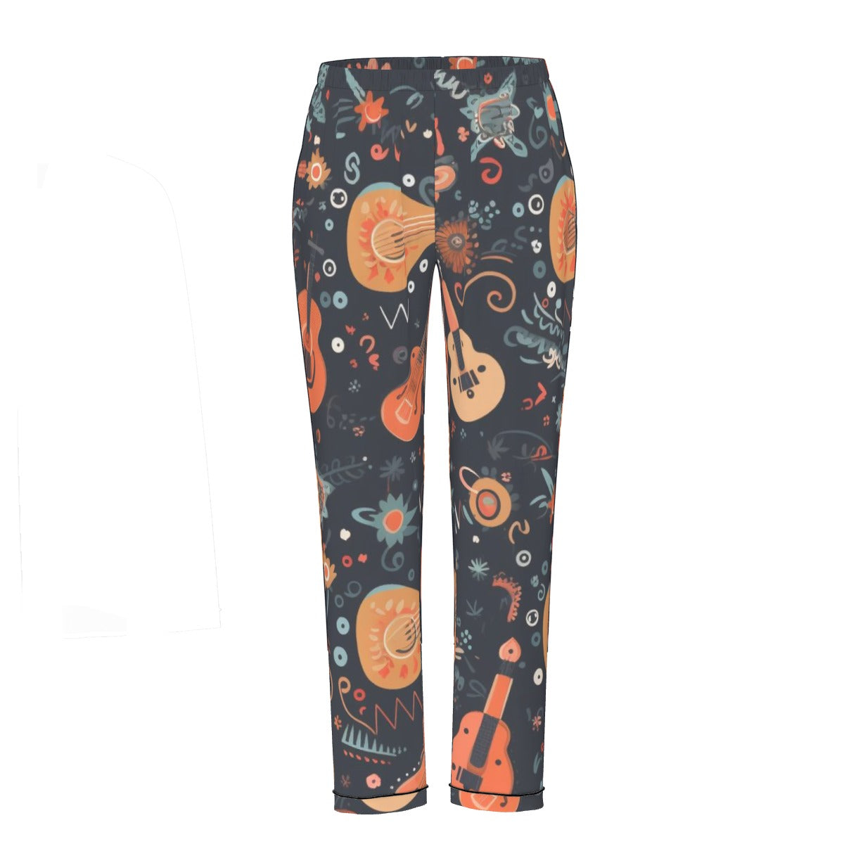 All-Over Print Women's Long Sleeve Pajama Set With Black Contrast Piping