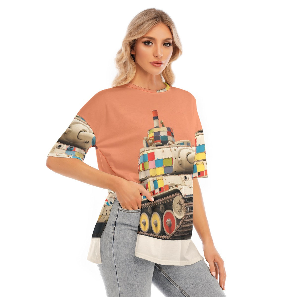 All-Over Print Women's Short Sleeves T-shirt With Hem Split