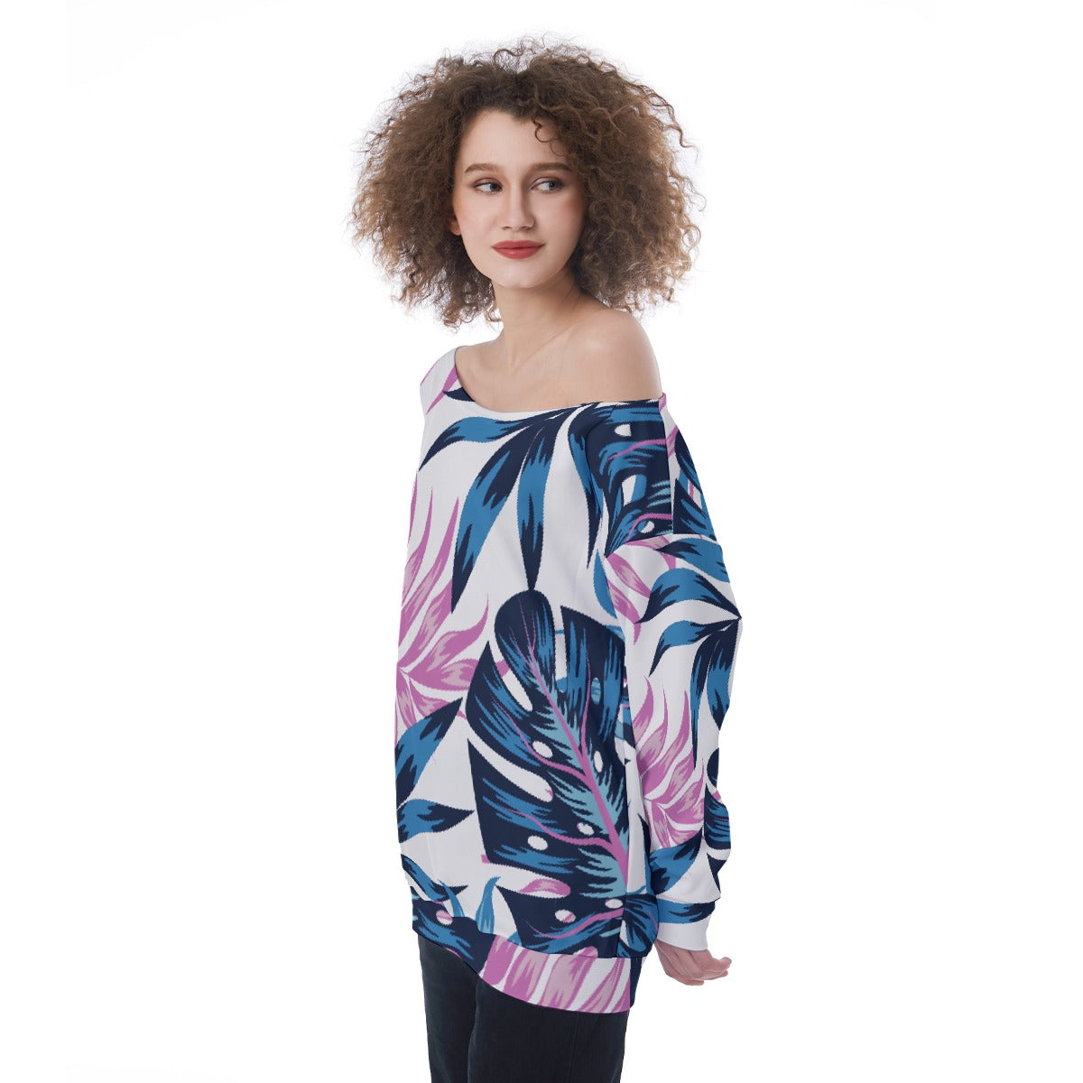 All-Over Print Oversized Women's Off-Shoulder Sweatshirt