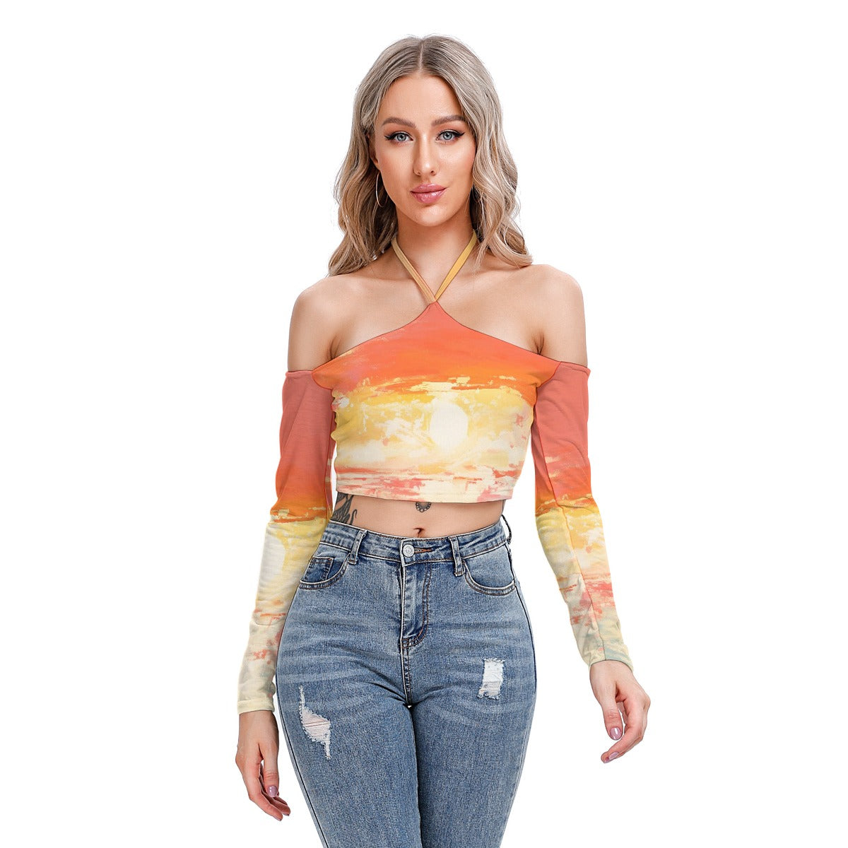 All-Over Print Women's Halter Lace-up Top