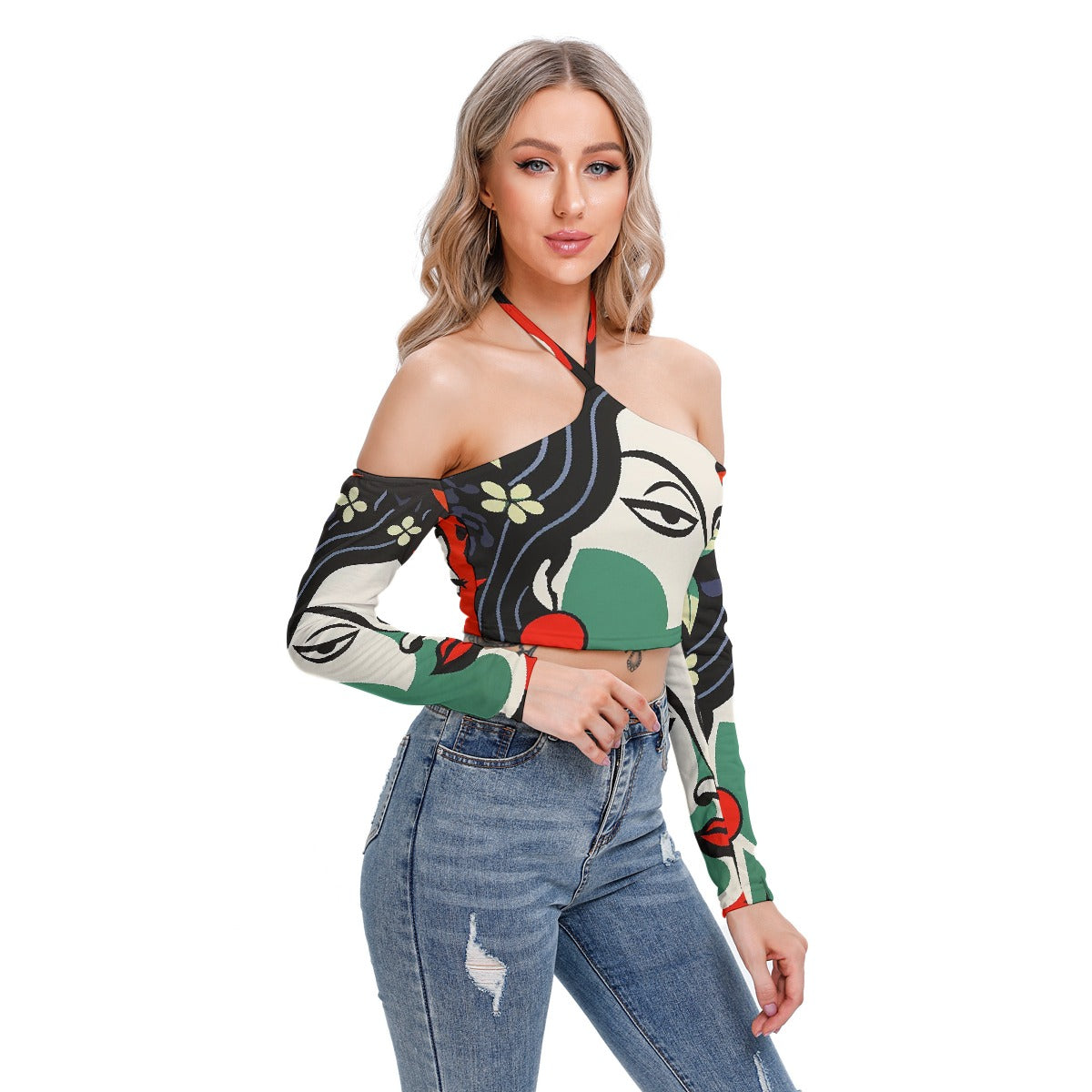 All-Over Print Women's Halter Lace-up Top