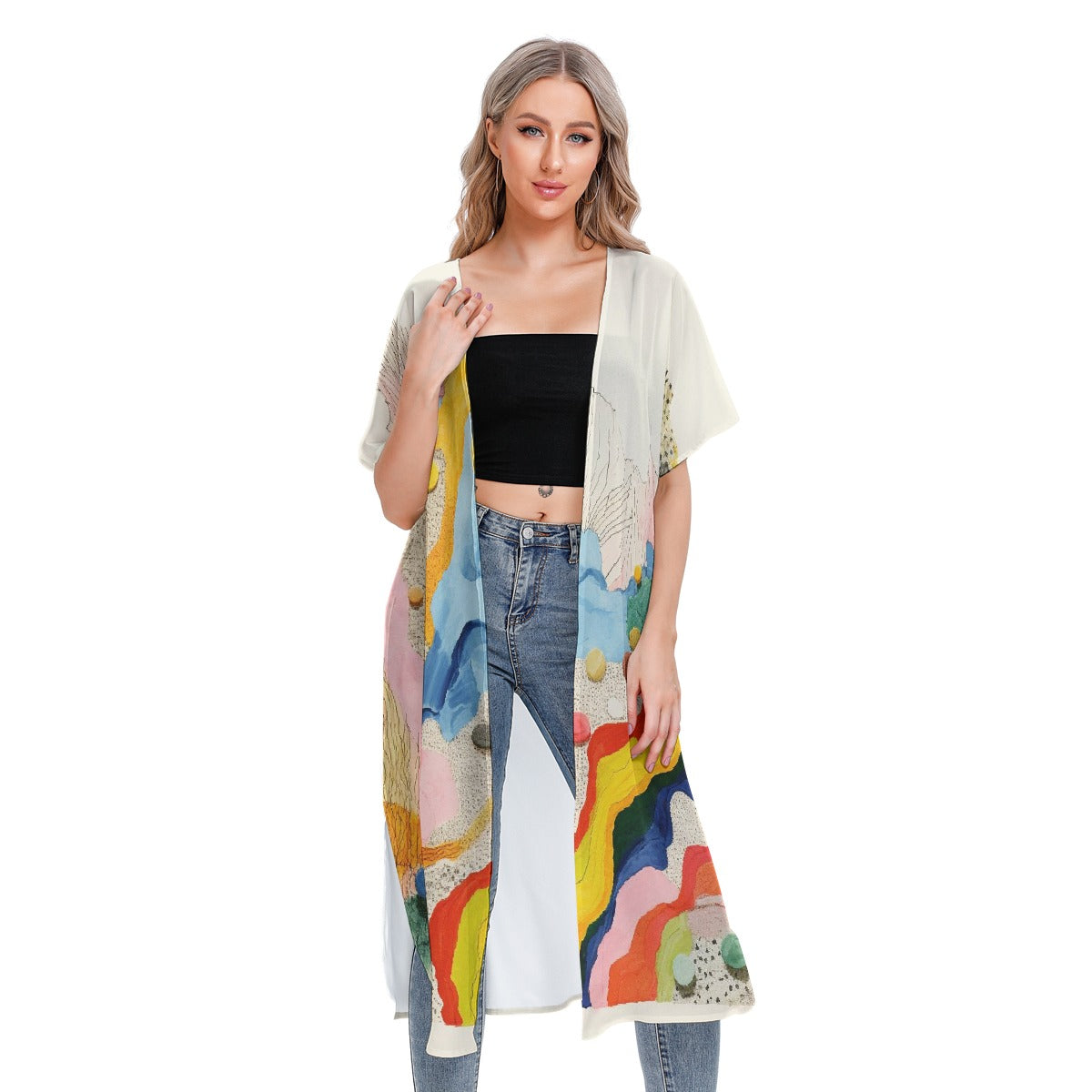 All-Over Print Women's Short Sleeve Cardigan