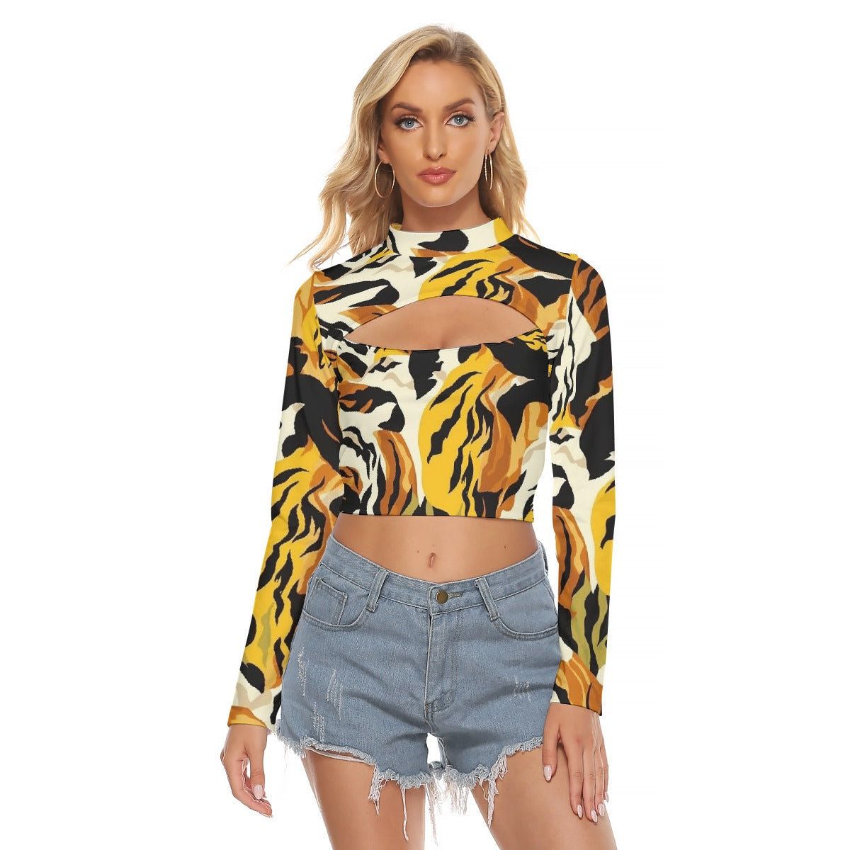 All-Over Print Women's Hollow Chest Keyhole Tight Crop Top