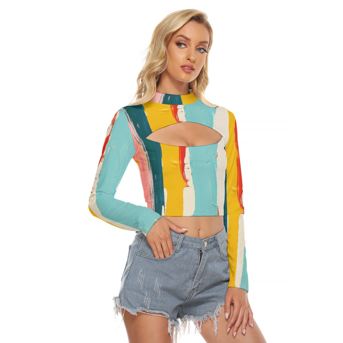 All-Over Print Women's Hollow Chest Keyhole Tight Crop Top