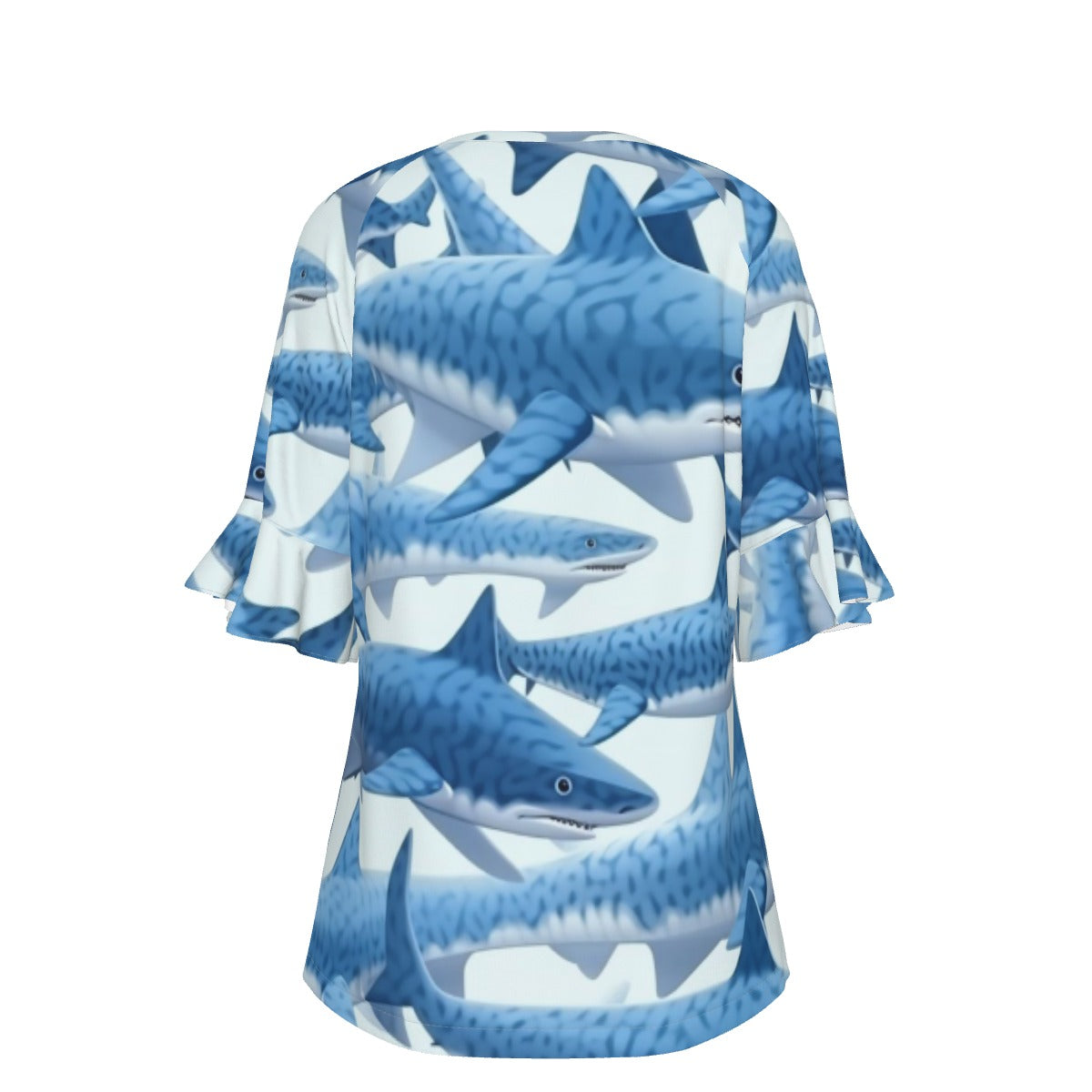 All-Over Print V-neck Women's T-shirt With Bell Sleeve