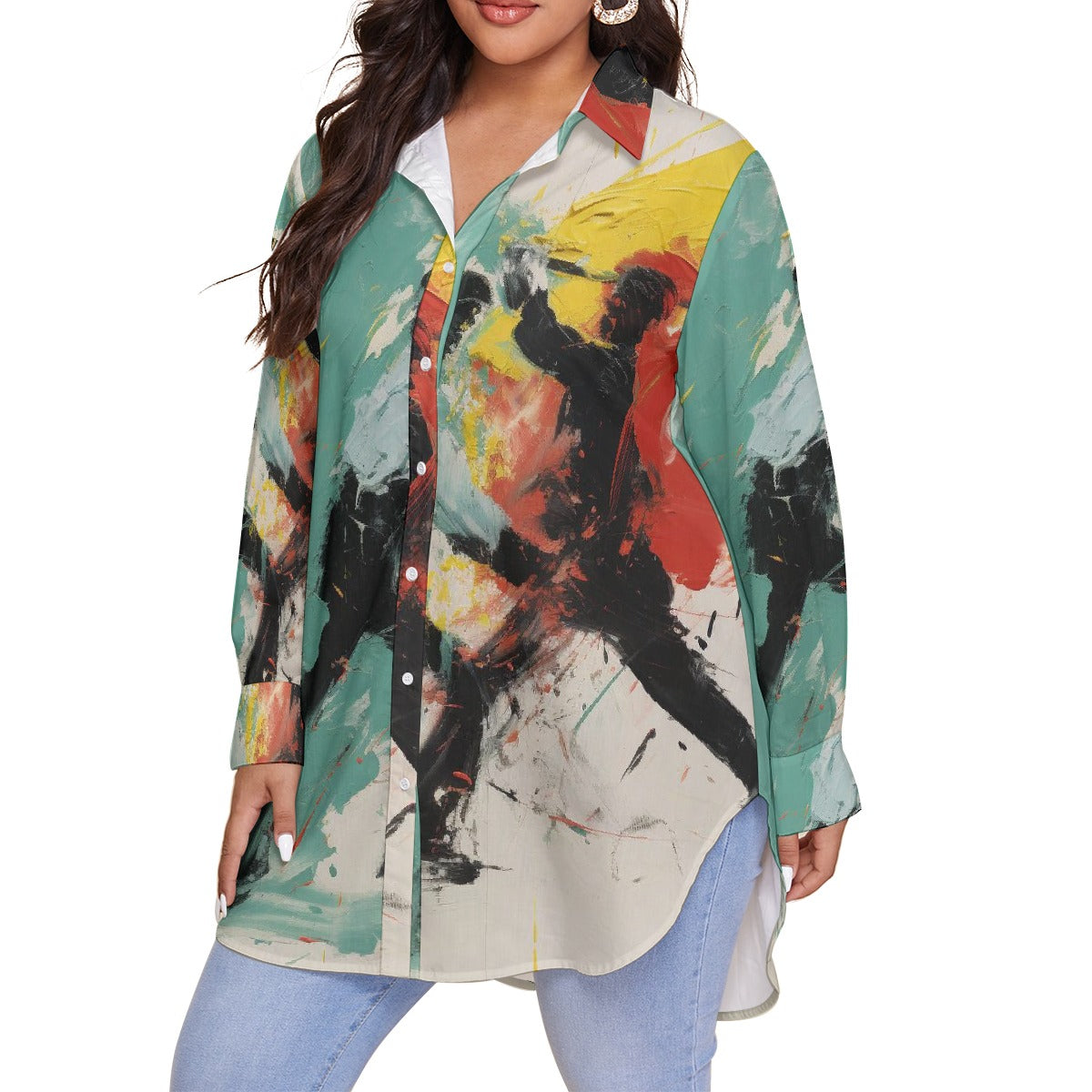 All-Over Print Women's Shirt With Long Sleeve(Plus Size)