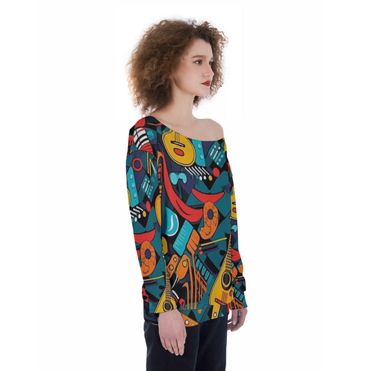 All-Over Print Oversized Women's Off-Shoulder Sweatshirt