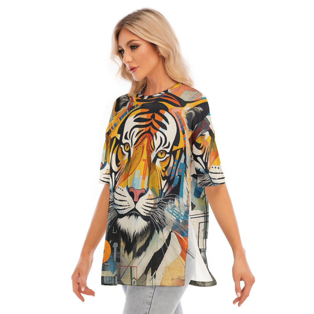 All-Over Print Women's Short Sleeves T-shirt With Hem Split