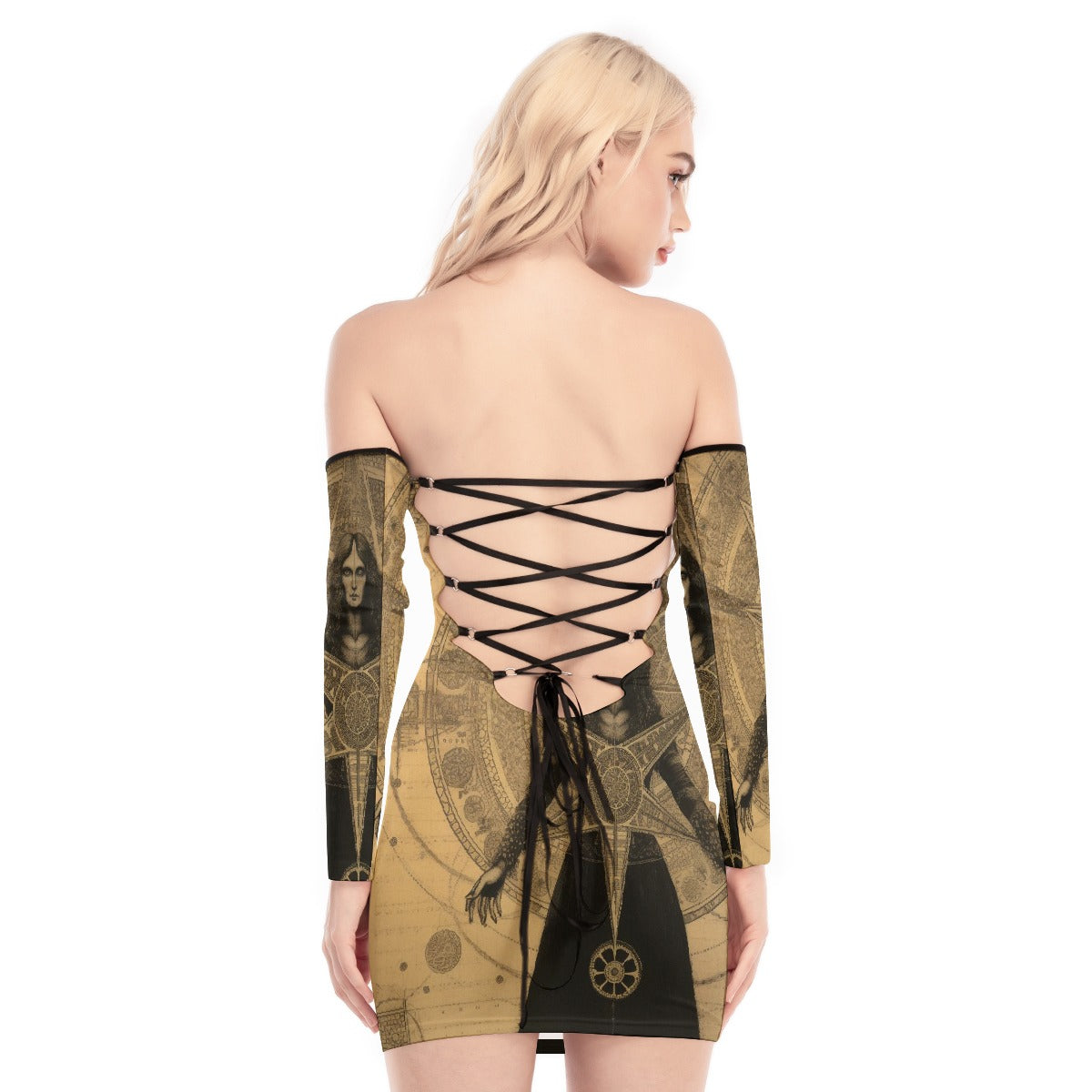 All-Over Print Women's Off-shoulder Back Lace-up Dress