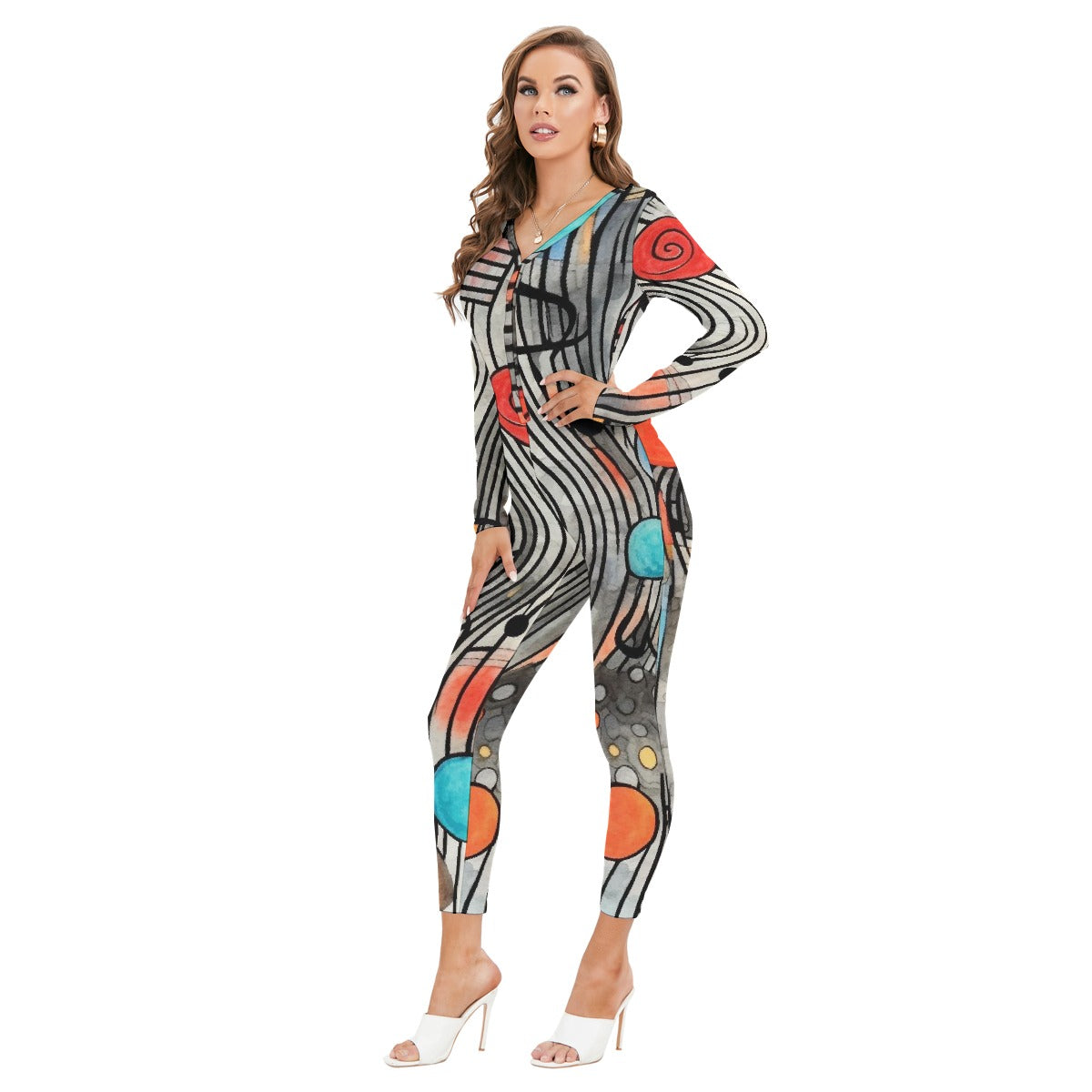 All-Over Print Women's Plunging Neck Jumpsuit