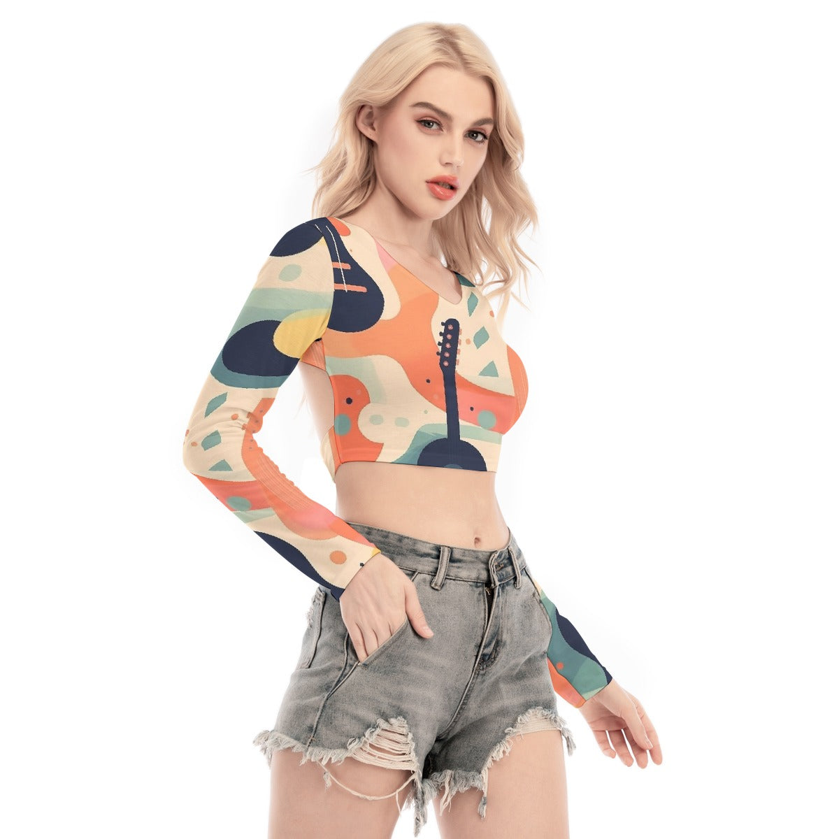 All-Over Print Women's Back Hollow T-shirt With Strap