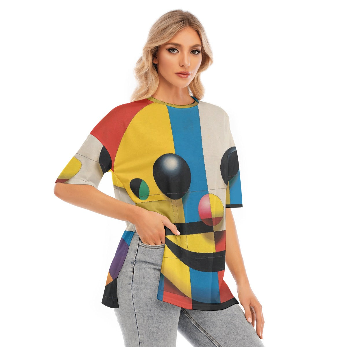 All-Over Print Women's Short Sleeves T-shirt With Hem Split