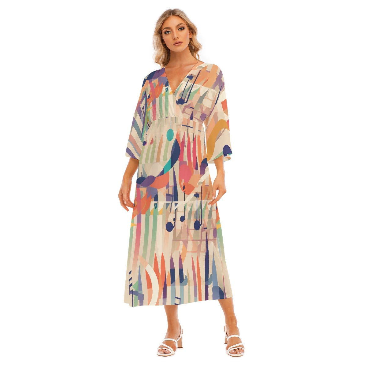 All-Over Print Women's Mid-Sleeve Long Dress