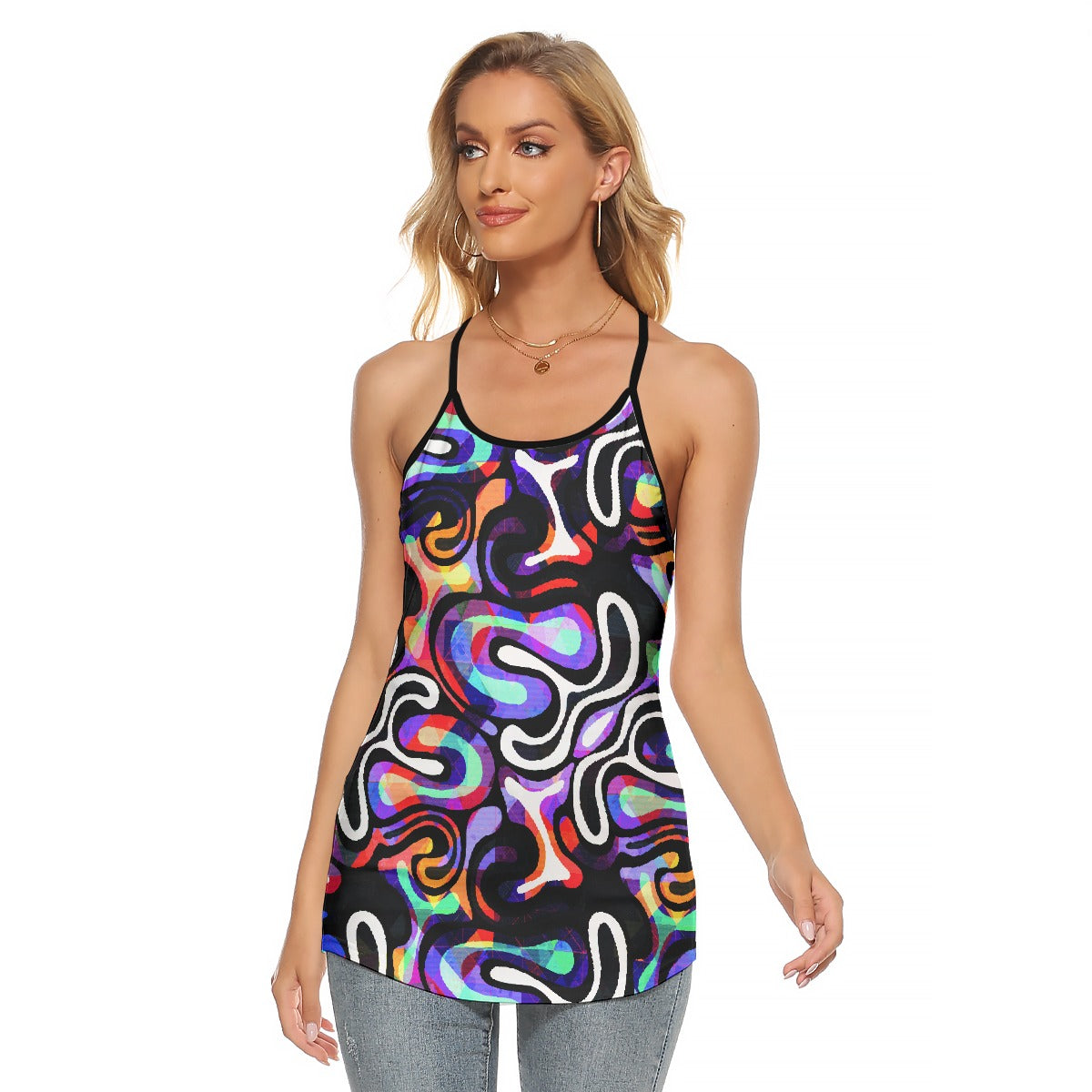 All-Over Print Women's Criss-Cross Open Back Tank Top