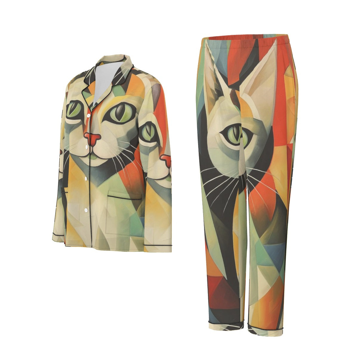 All-Over Print Women's Long Sleeve Pajama Set With Black Contrast Piping