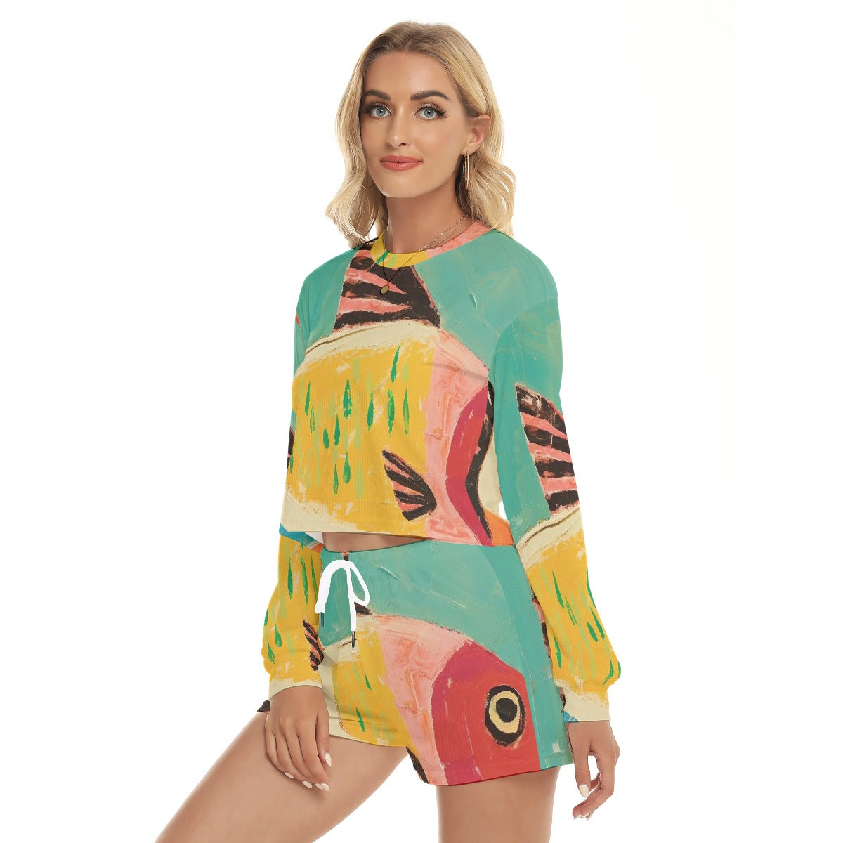 All-Over Print Women's Short Sweatshirt And Pants Suit