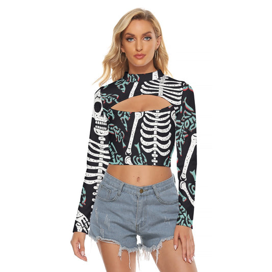 All-Over Print Women's Hollow Chest Keyhole Tight Crop Top