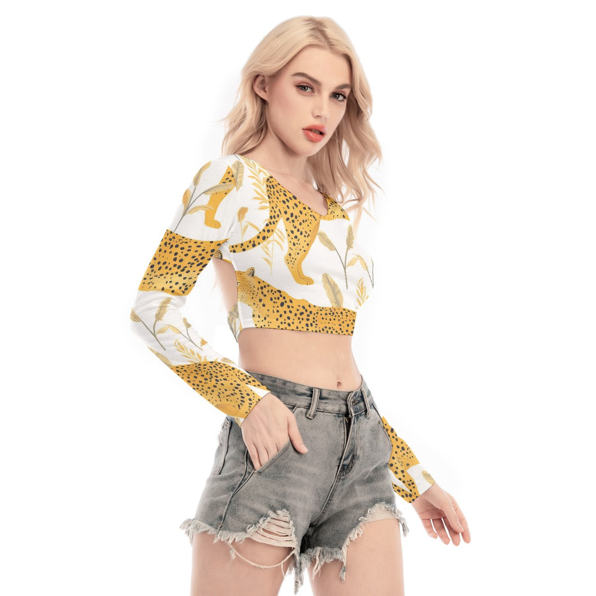 All-Over Print Women's Back Hollow T-shirt With Strap