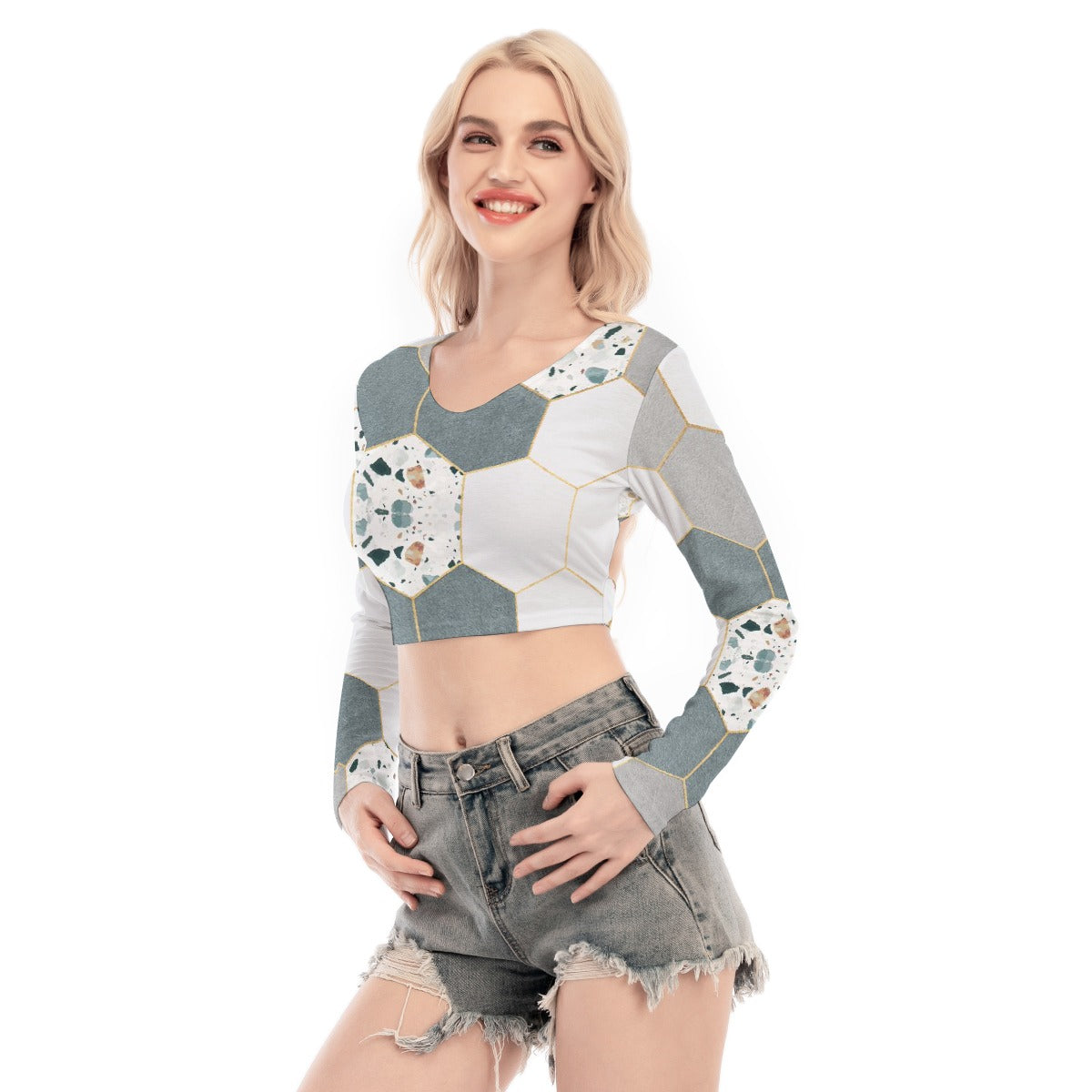 All-Over Print Women's Back Hollow T-shirt With Strap