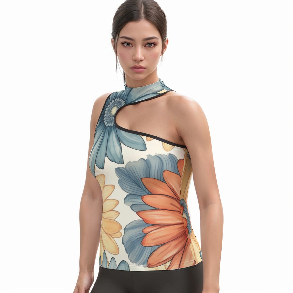 All-Over Print Women's Halter Sleeveless Asymmetrical Tank Top
