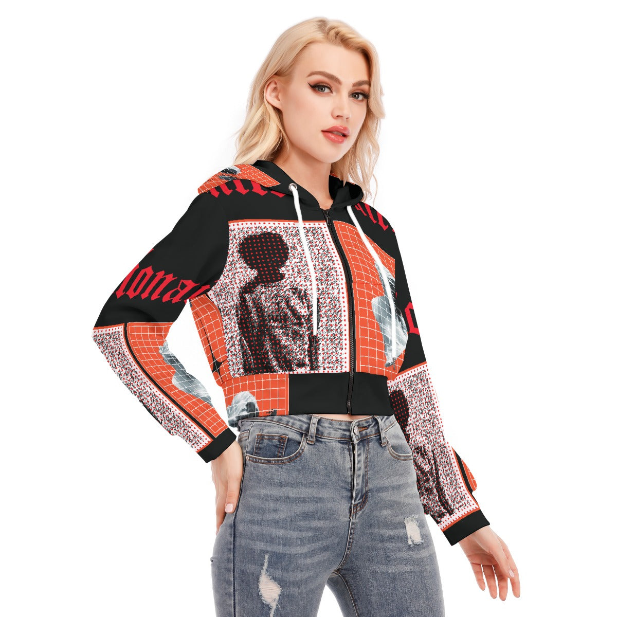 All-Over Print Women's Crop Top Hoodie With Zipper Closure