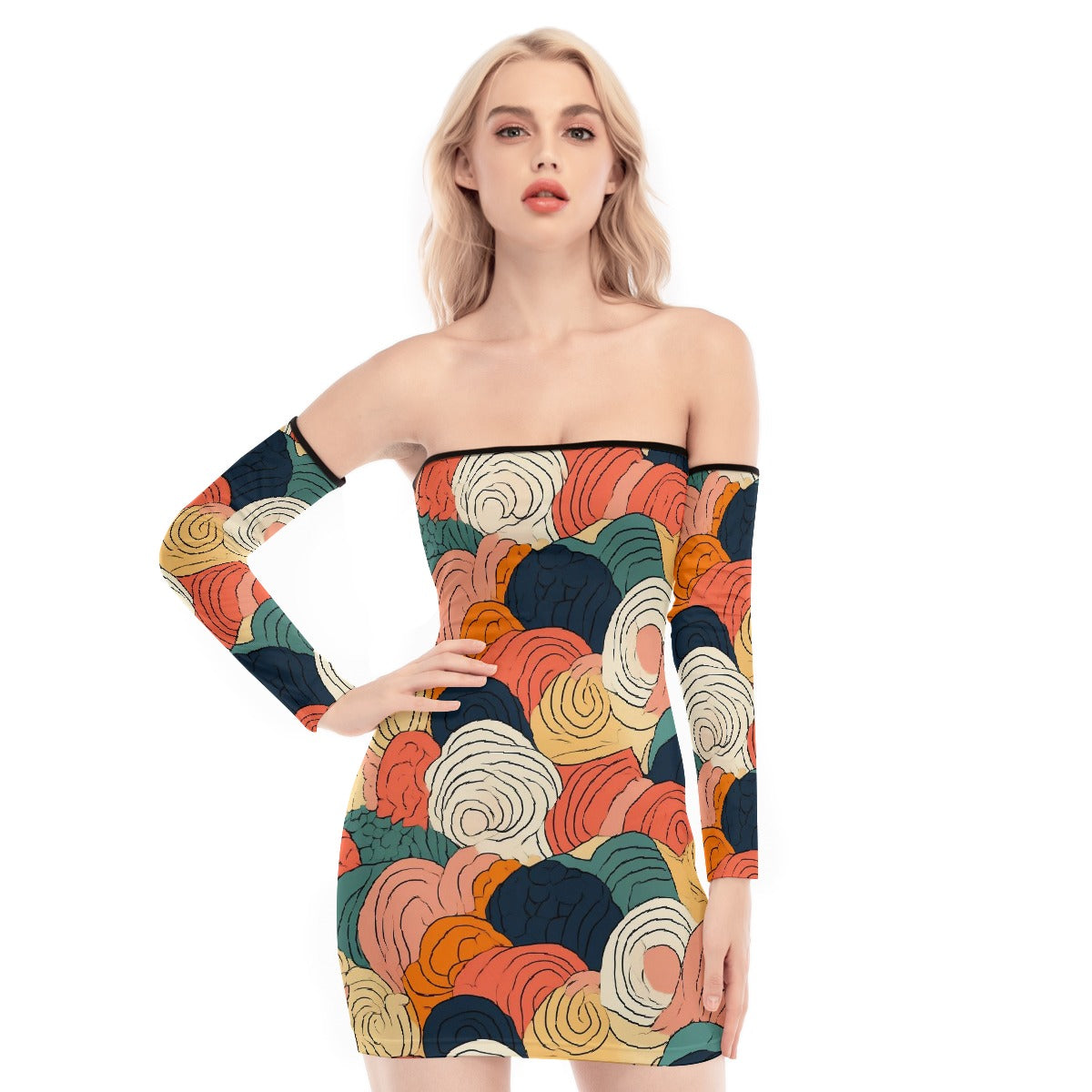 All-Over Print Women's Off-shoulder Back Lace-up Dress