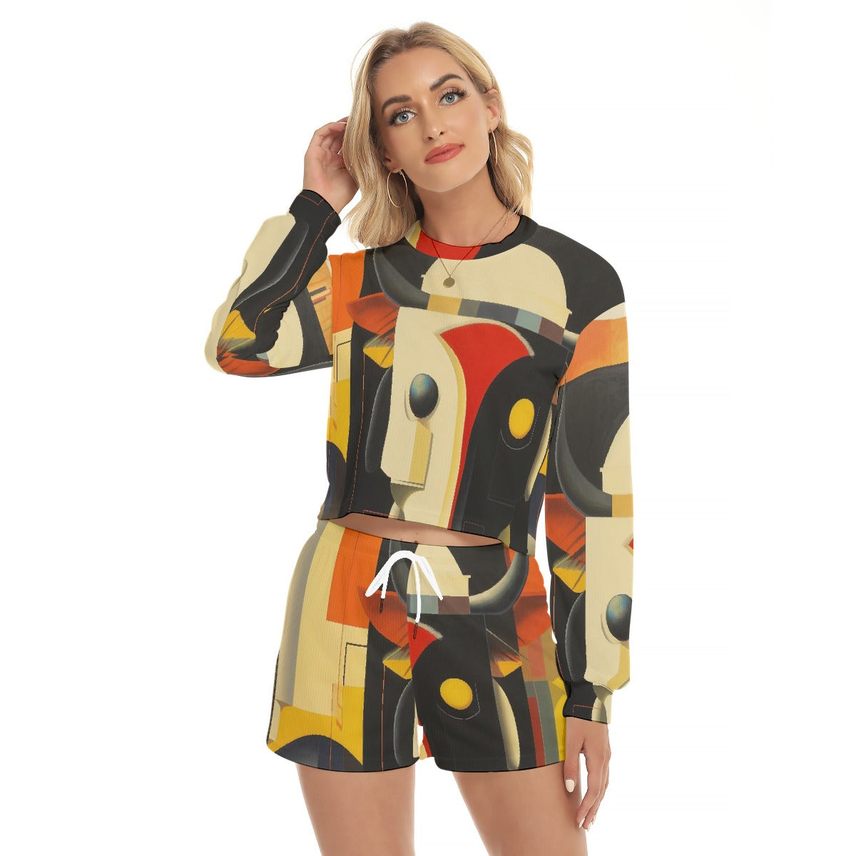 All-Over Print Women's Short Sweatshirt And Pants Suit