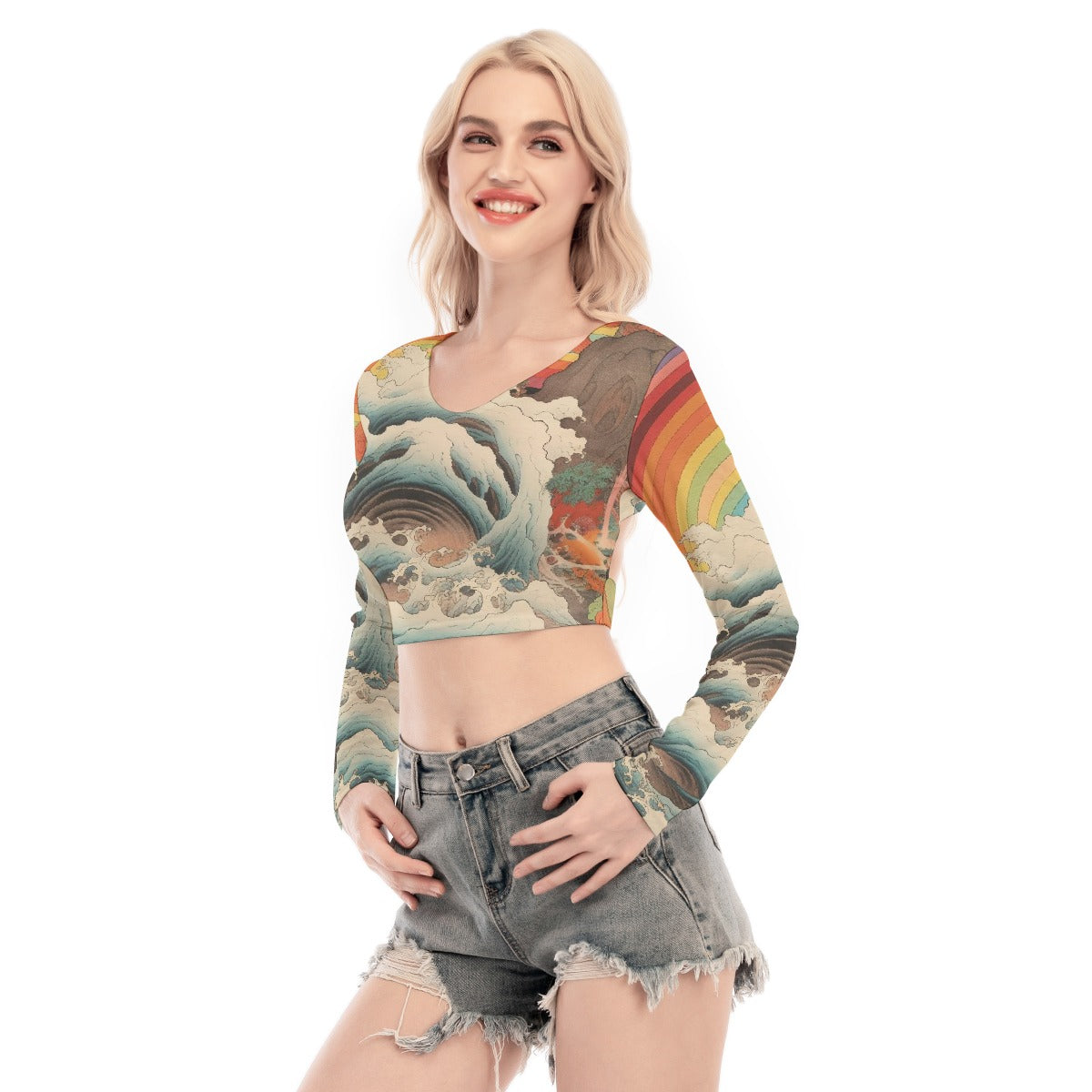 All-Over Print Women's Back Hollow T-shirt With Strap