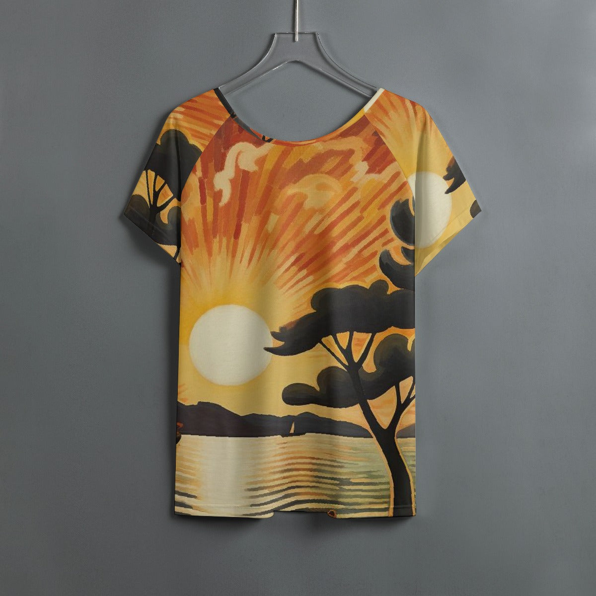 All-Over Print Women's Round Neck T-shirt With Raglan Sleeve