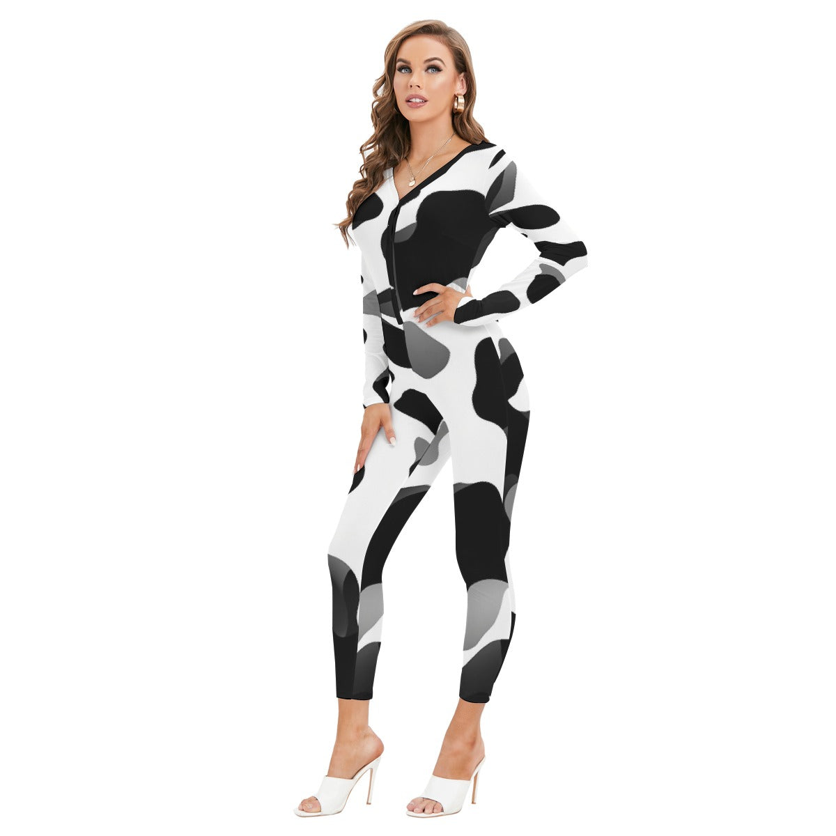 All-Over Print Women's Plunging Neck Jumpsuit
