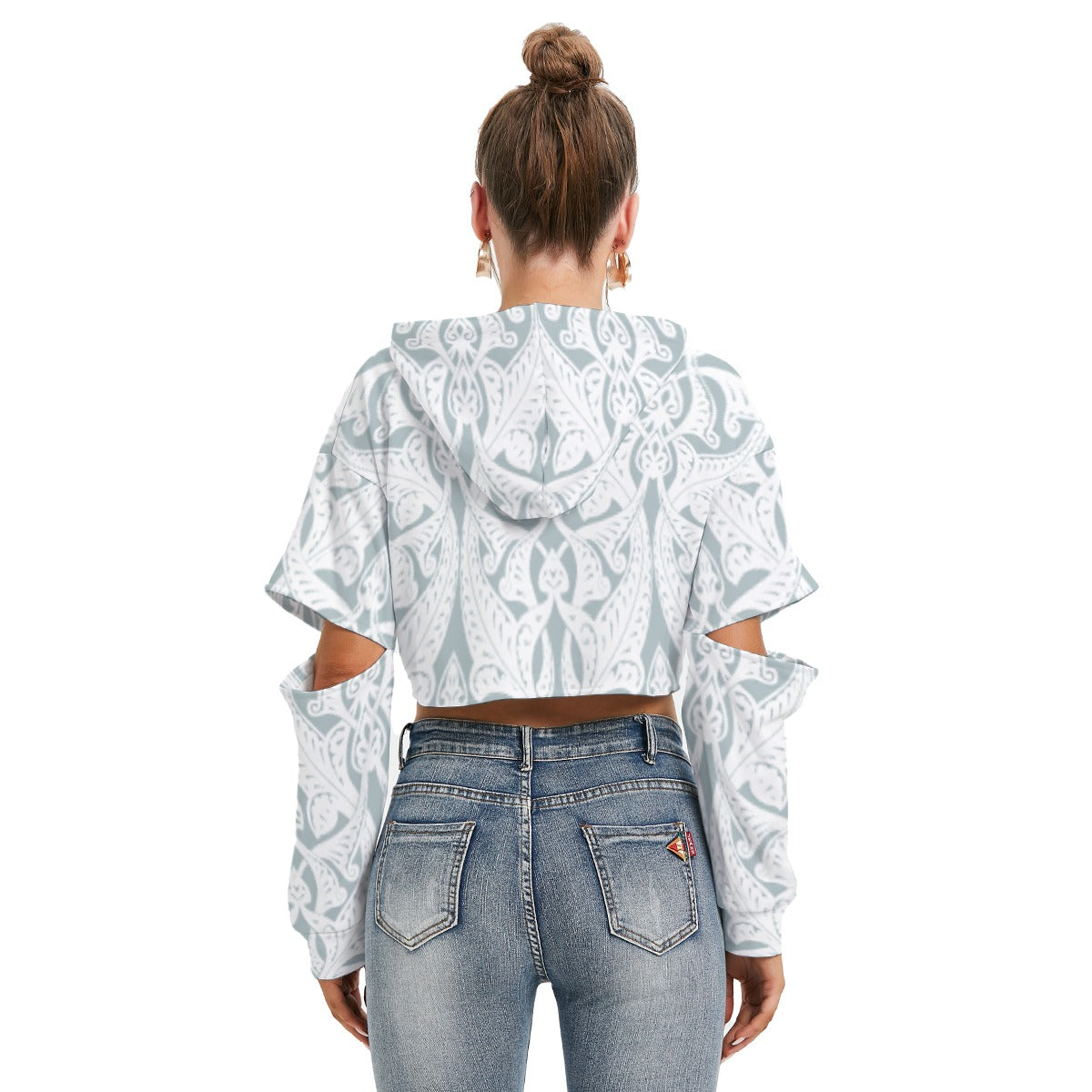 All-Over Print Women's Heavy Fleece Hoodie With Hollow Out Sleeve