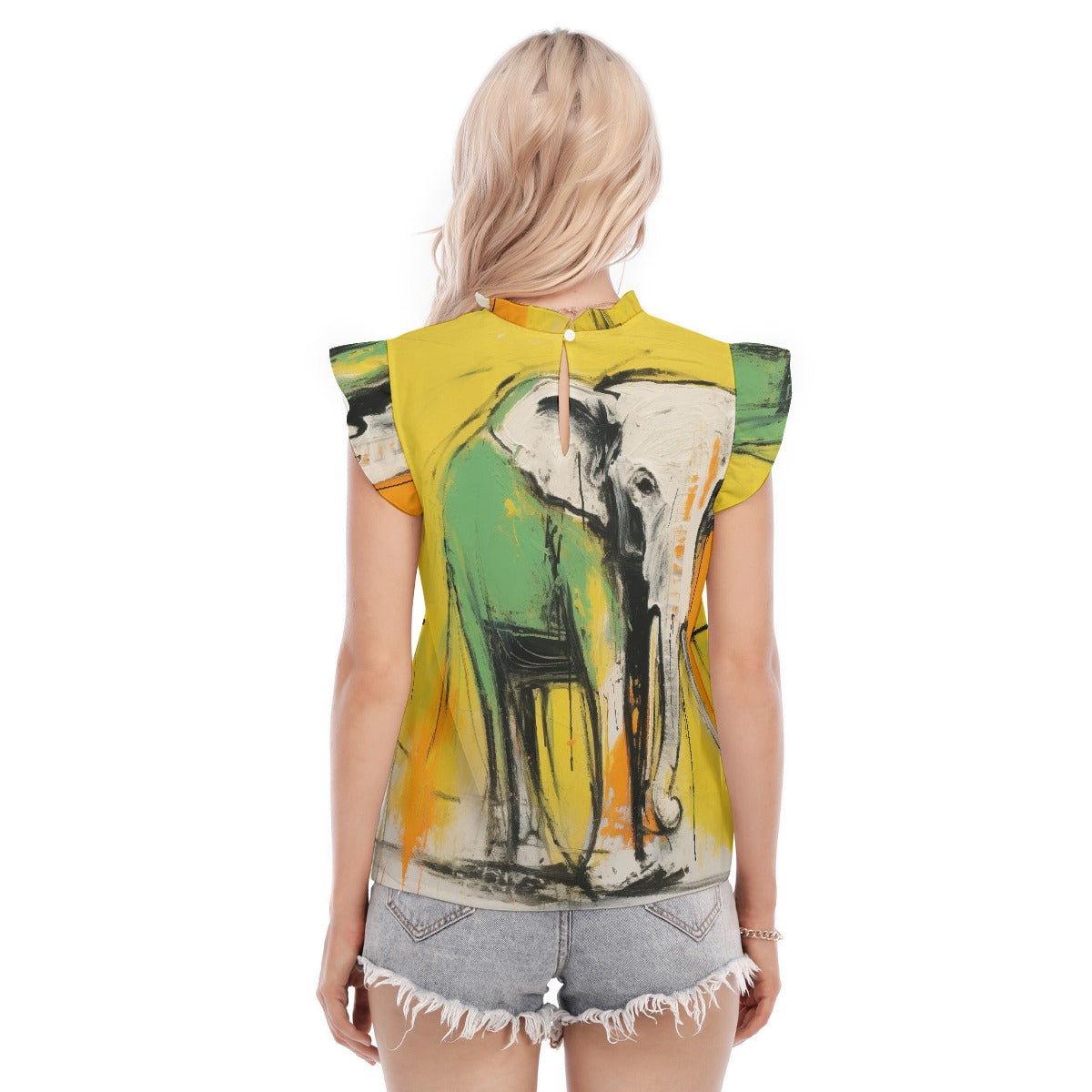 All-Over Print Women's Blouse With Ruffle Collar And Sleeve