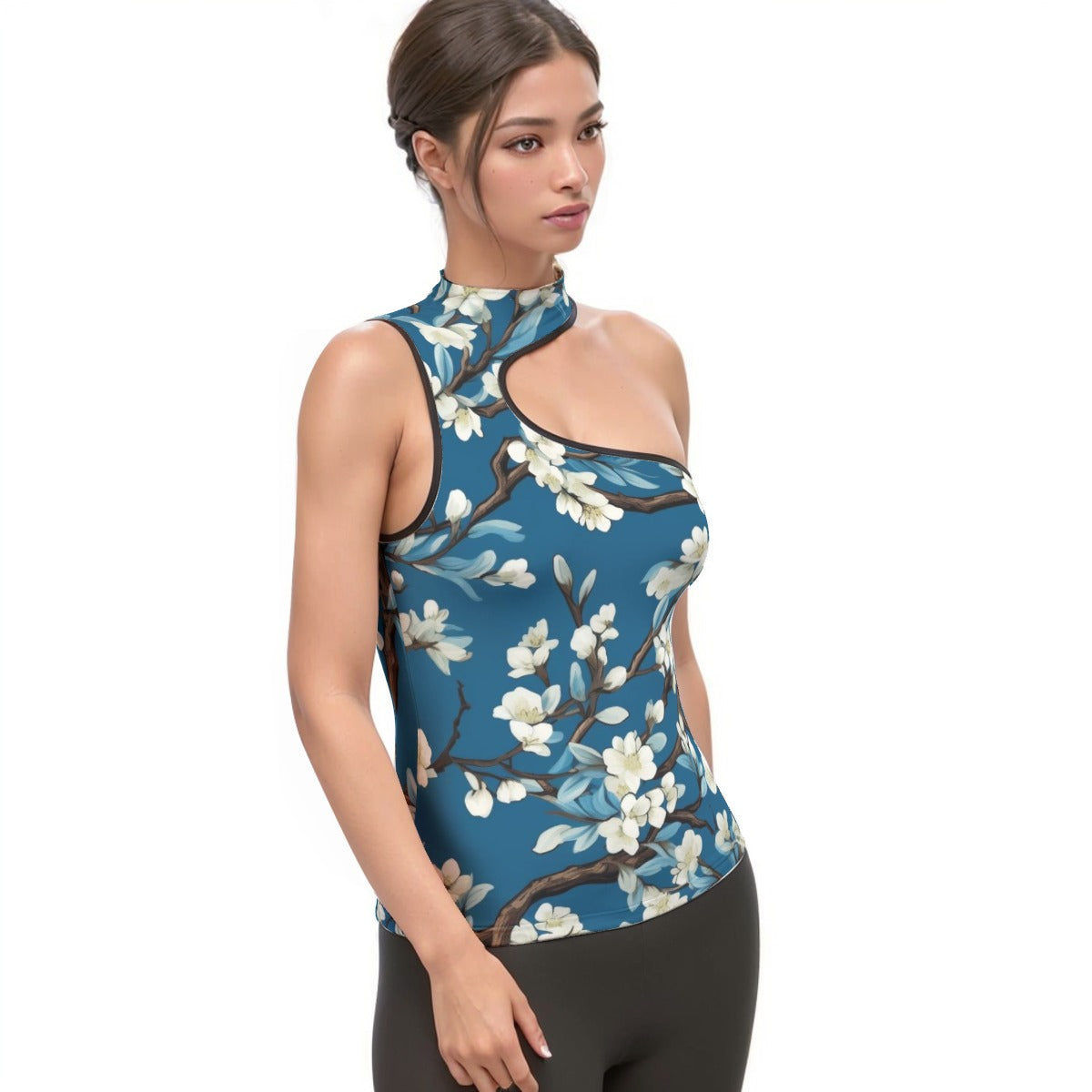 All-Over Print Women's Halter Sleeveless Asymmetrical Tank Top