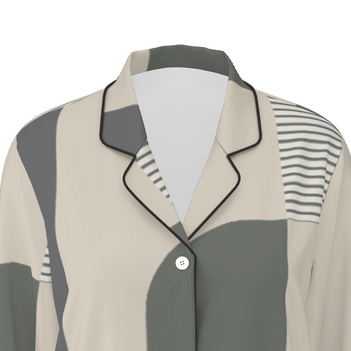 All-Over Print Women's Long Sleeve Pajama Set With Black Contrast Piping