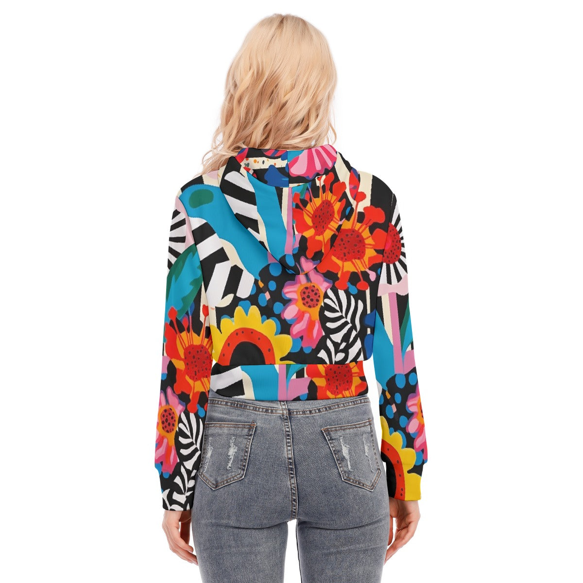 All-Over Print Women's Crop Top Hoodie With Zipper Closure