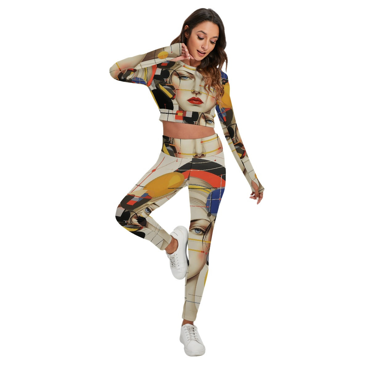 All-Over Print Women's Sport Set With Backless Top And Leggings