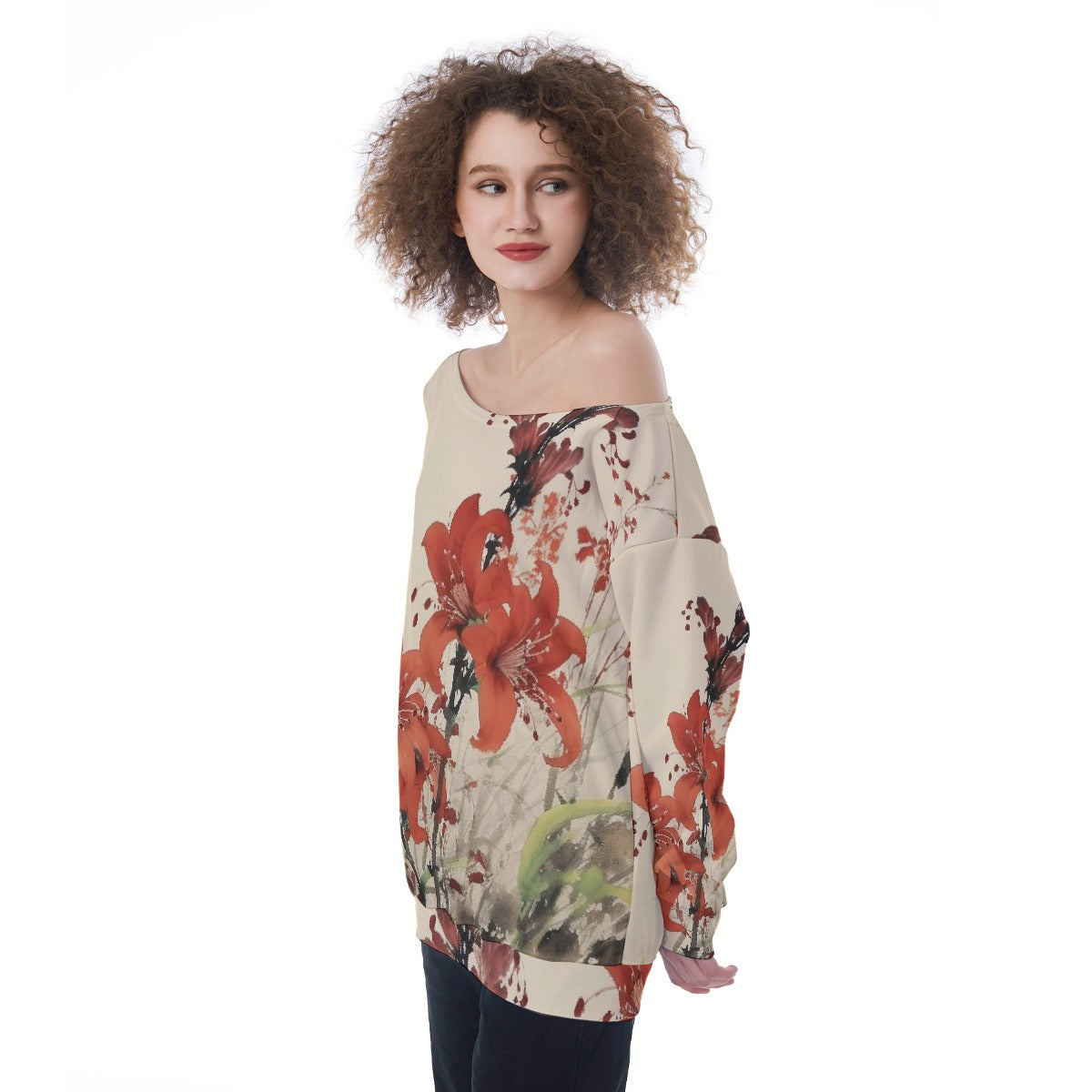 All-Over Print Oversized Women's Off-Shoulder Sweatshirt