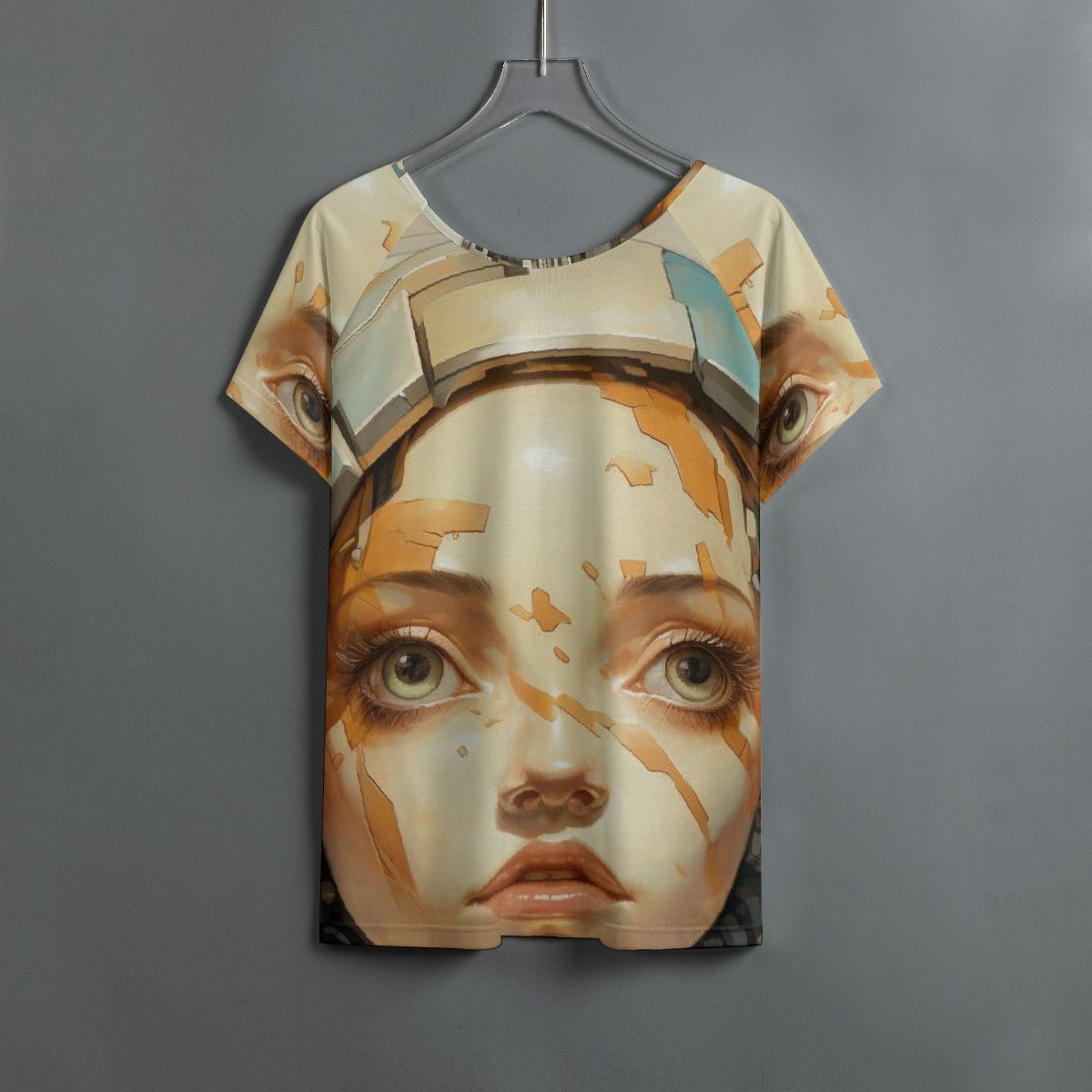 All-Over Print Women's Round Neck T-shirt With Raglan Sleeve