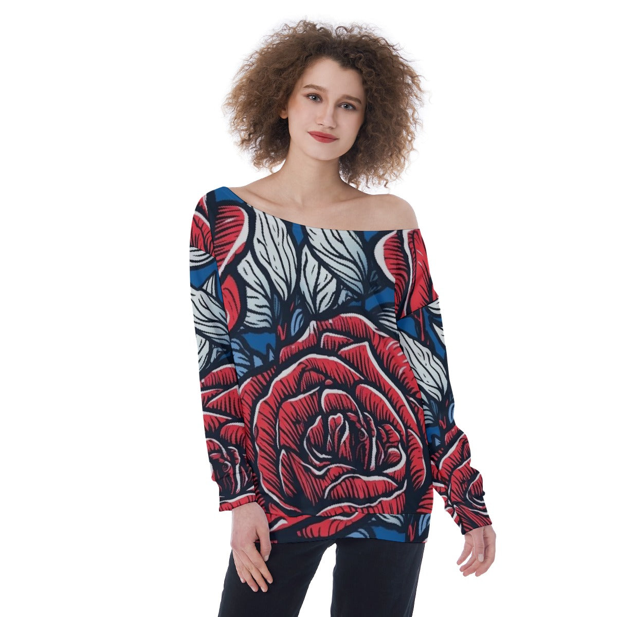 All-Over Print Oversized Women's Off-Shoulder Sweatshirt