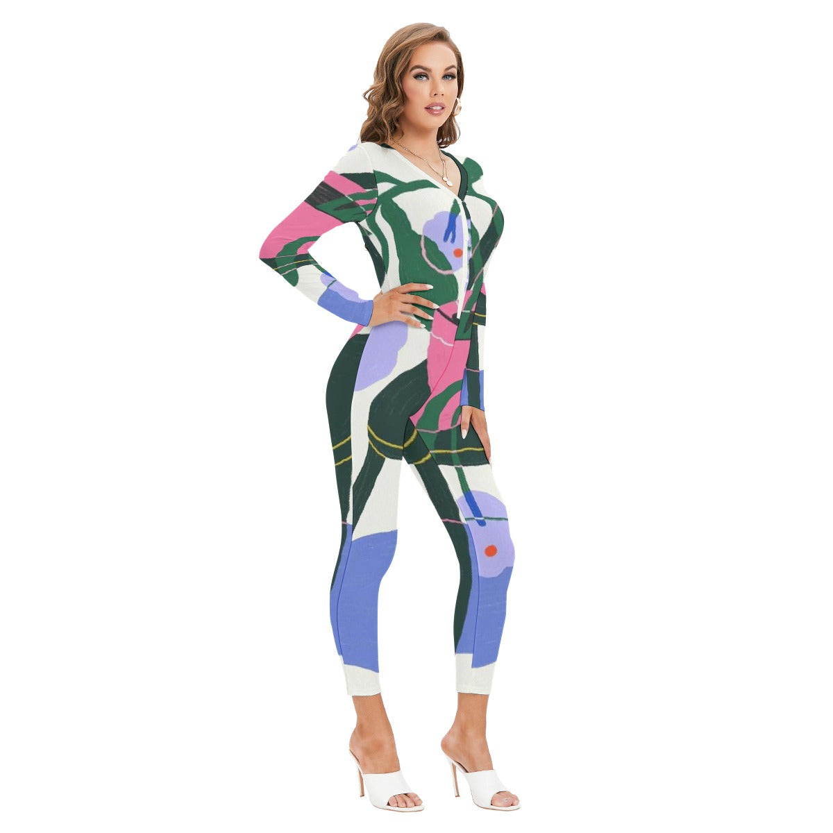 All-Over Print Women's Plunging Neck Jumpsuit