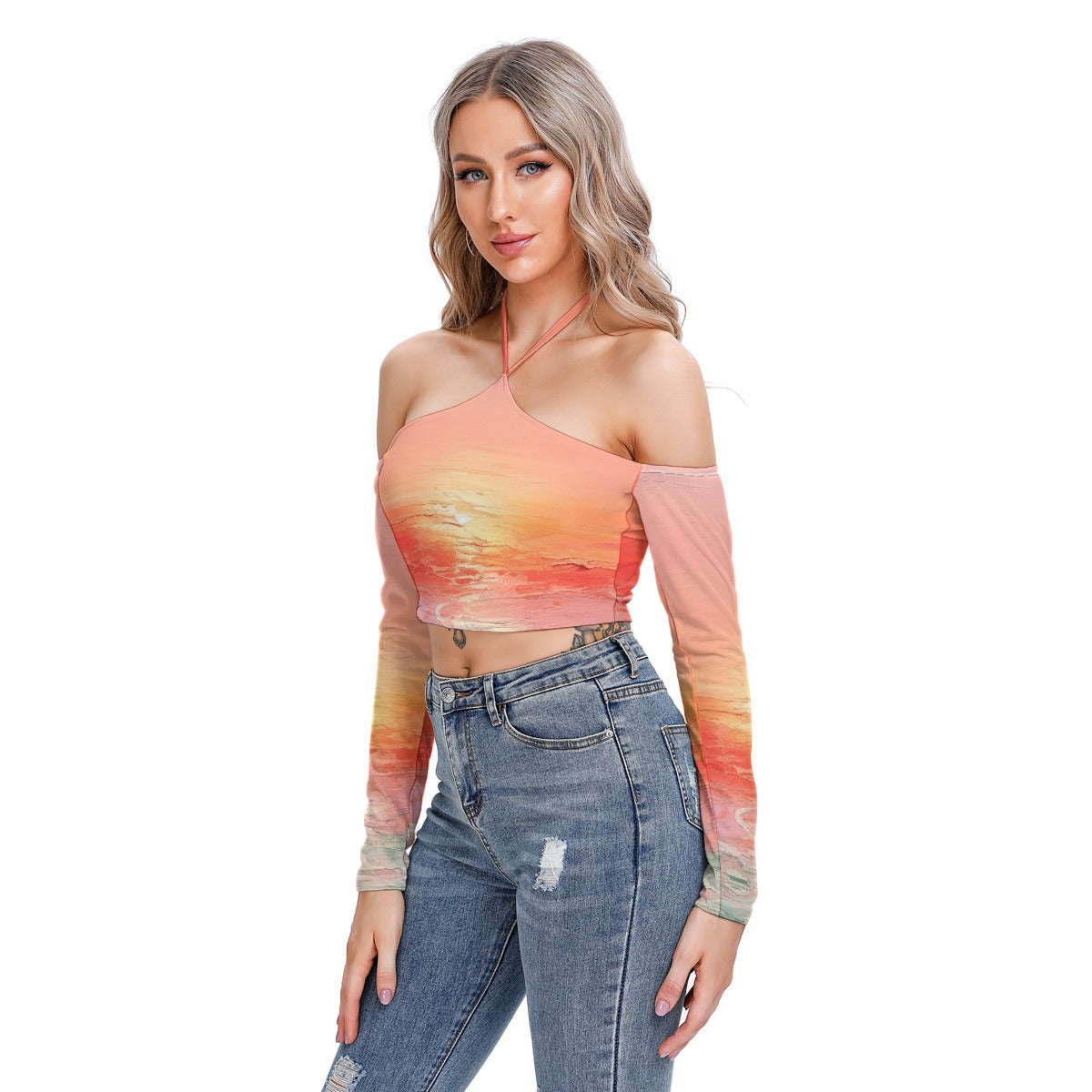 All-Over Print Women's Halter Lace-up Top
