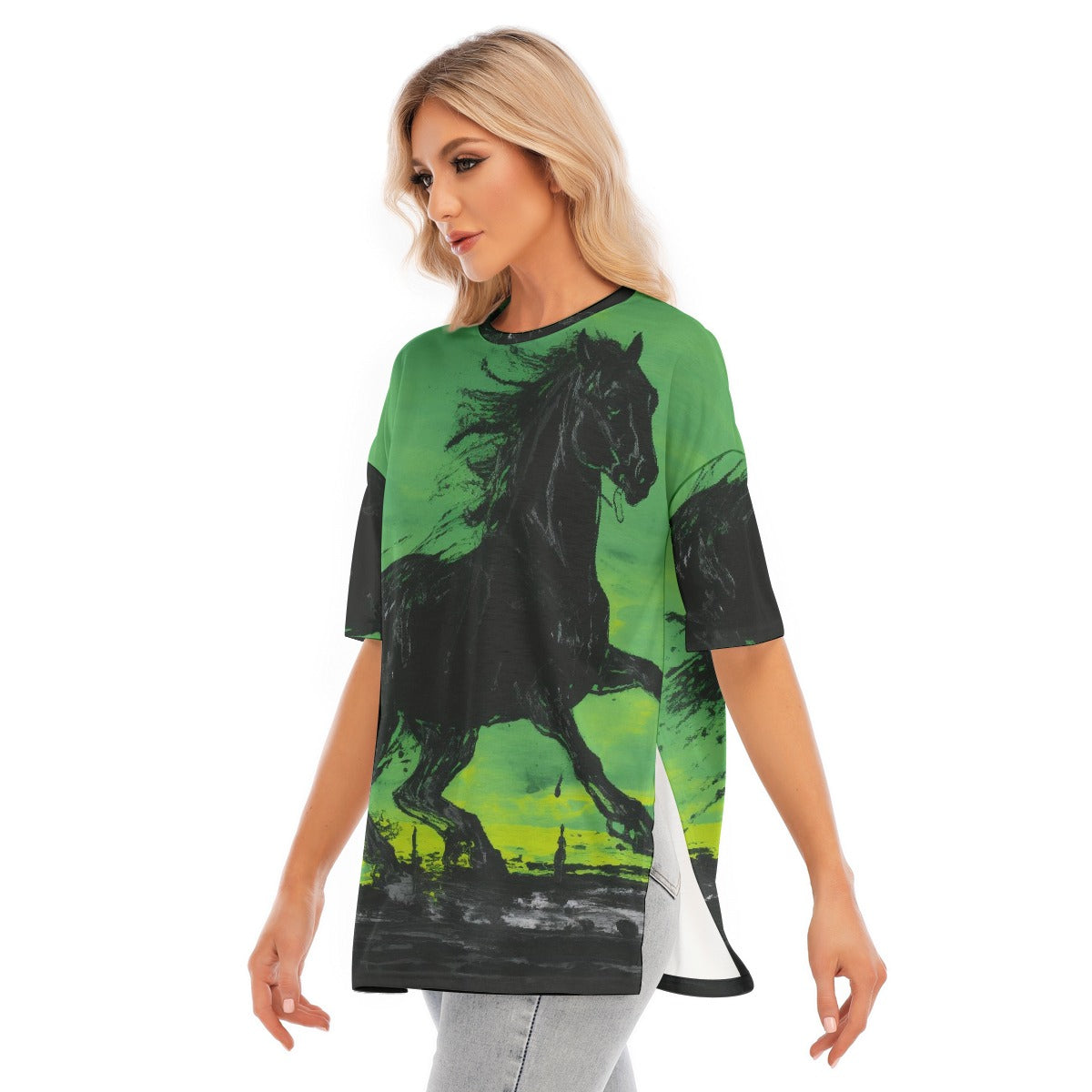 All-Over Print Women's Short Sleeves T-shirt With Hem Split