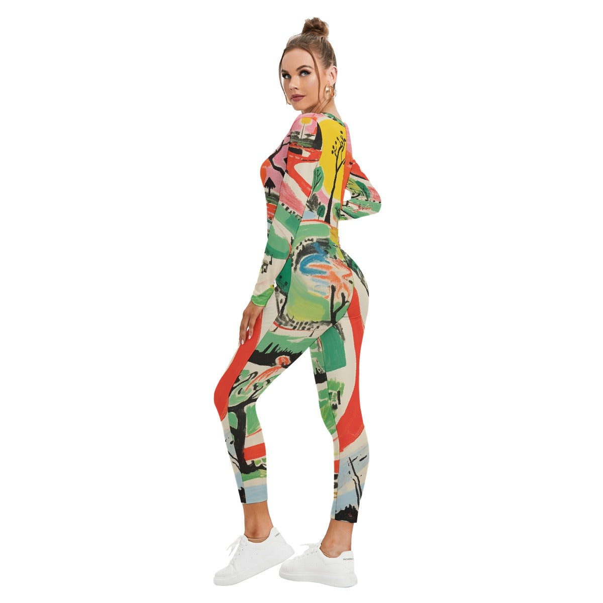 All-Over Print Women's Plunging Neck Jumpsuit