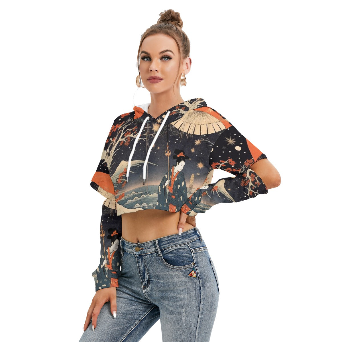 All-Over Print Women's Heavy Fleece Hoodie With Hollow Out Sleeve