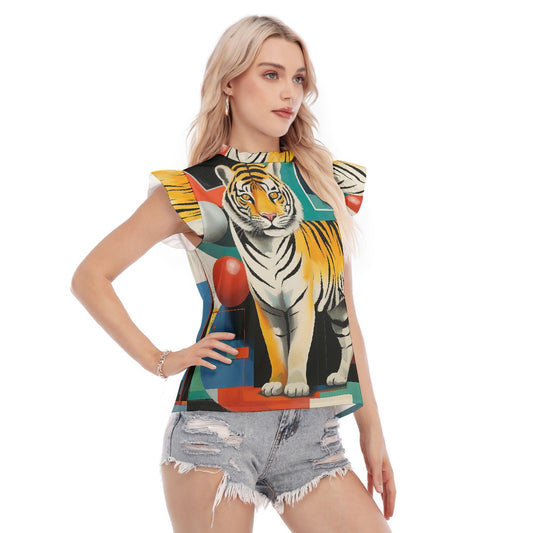 All-Over Print Women's Blouse With Ruffle Collar And Sleeve