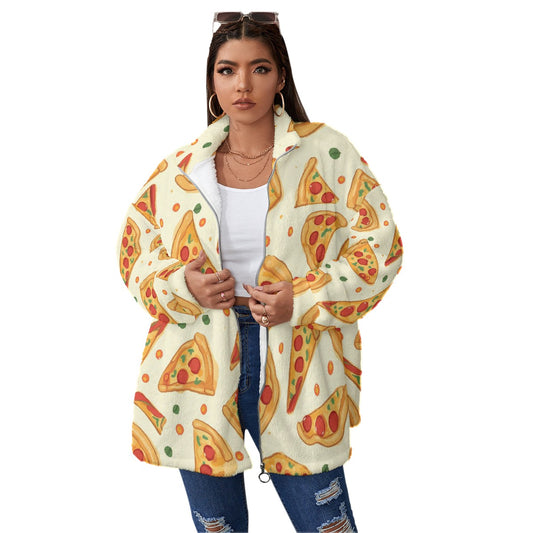 All-Over Print Unisex Borg Fleece Stand-up Collar Coat With Zipper Closure(Plus Size)