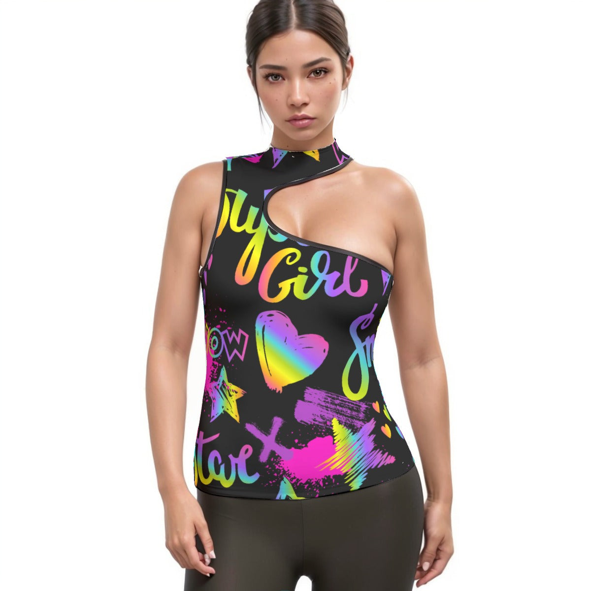 All-Over Print Women's Halter Sleeveless Asymmetrical Tank Top