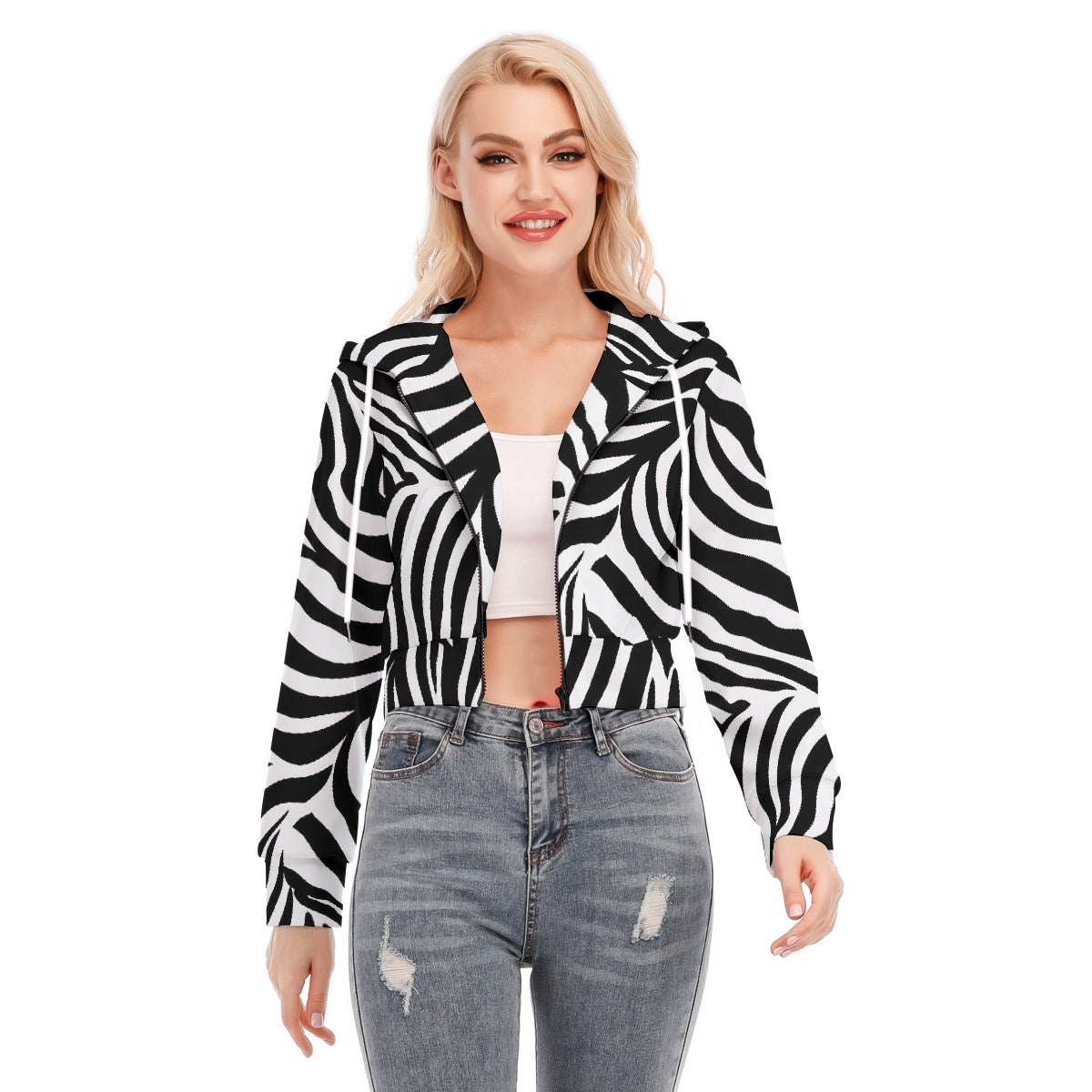 All-Over Print Women's Crop Top Hoodie With Zipper Closure